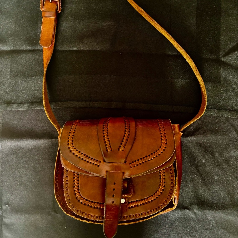Handmade brown leather cross body bag